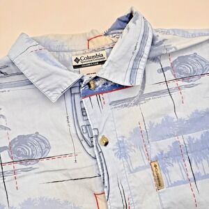 Columbia Men's Medium Nautical Blue Fishing Print Button‎ Up Short Sleeve Shirt